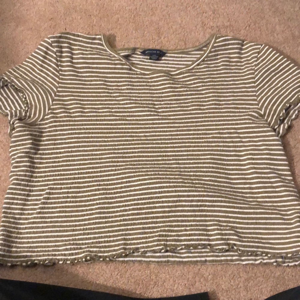 American eagle green and white striped crop shirt